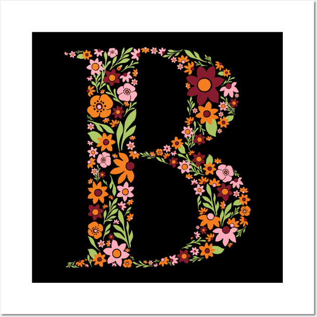 Retro Floral Letter B Wall Art by zeljkica